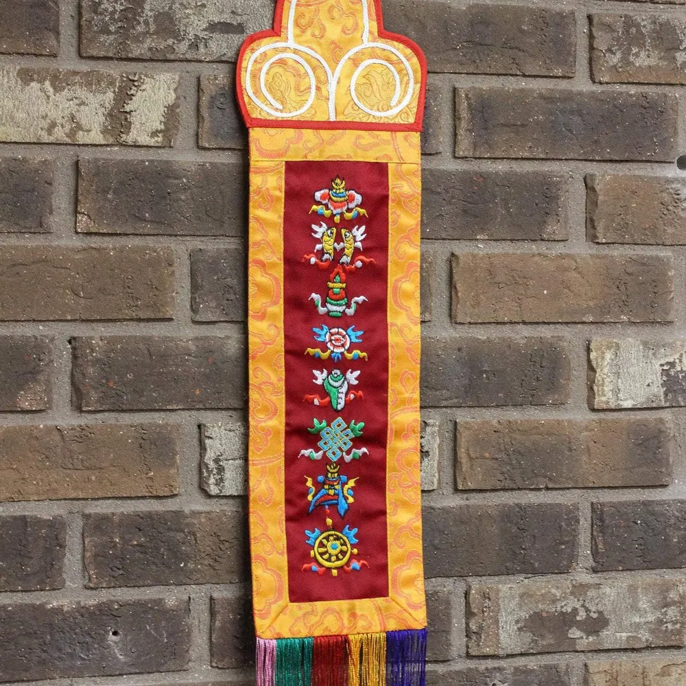 Pancarta Bordada Símbolos de la Suerte Prajwol /NepaCrafts