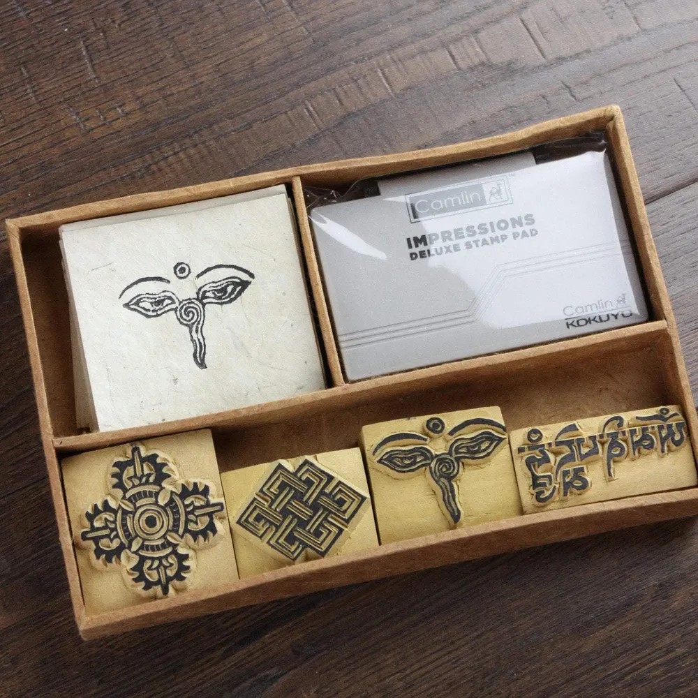 Set de regalo de sellos con estampado de bloques de madera Prajwol /NepaCrafts