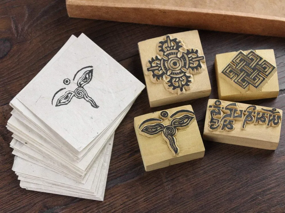 Set de regalo de sellos con estampado de bloques de madera Prajwol /NepaCrafts