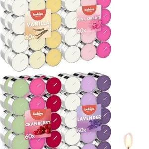 Bolsius - Velas de té perfumadas multicolor – 30 unidades – Varias fragancias – 12 colores – Larga duración 6 horas – Vela...