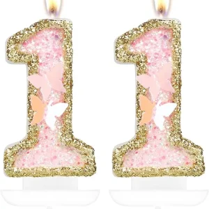 Velas de mariposa con el número 11 de 11 cumpleaños, velas de oro rosa para tartas, decoraciones de pastel de 11 cumpleaño...