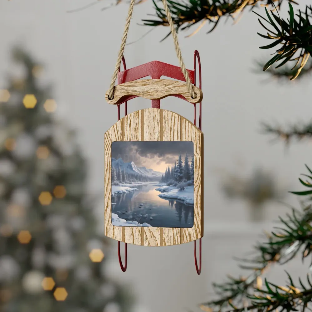 Adorno de trineo de lago invernal: adorno navideño rústico de trineo Printify