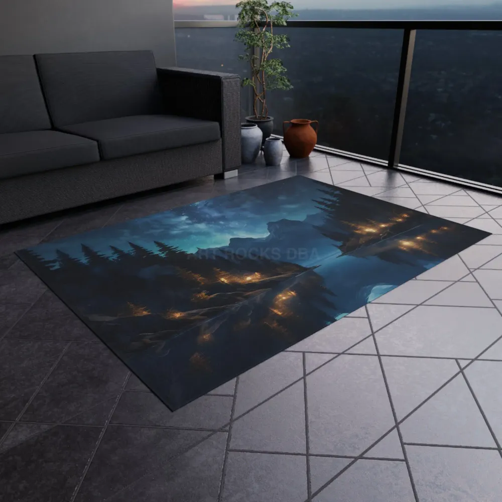 Alfombra de exterior con diseño de acampada nocturna en la montañ, decoración bohemia para exteriores, alfombra para patio...