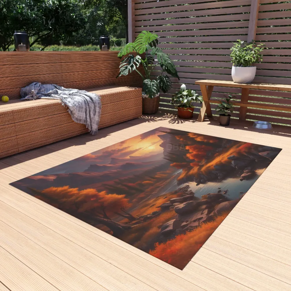 Alfombra de exterior "Escapada de otoño la montañ" | Tapete con temática de naturaleza, decoración para patio, accesorio d...