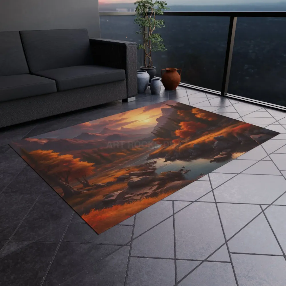 Alfombra de exterior "Escapada de otoño la montañ" | Tapete con temática de naturaleza, decoración para patio, accesorio d...