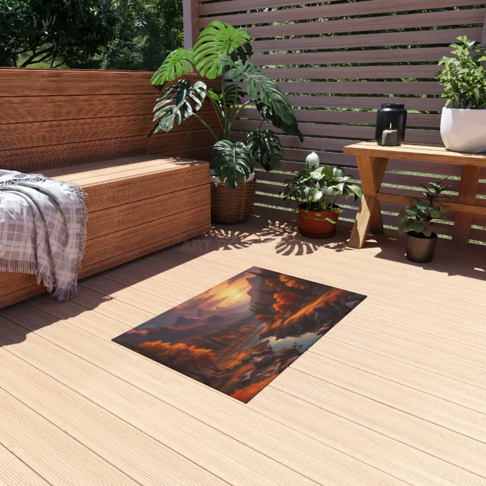 Alfombra de exterior "Escapada de otoño la montañ" | Tapete con temática de naturaleza, decoración para patio, accesorio d...