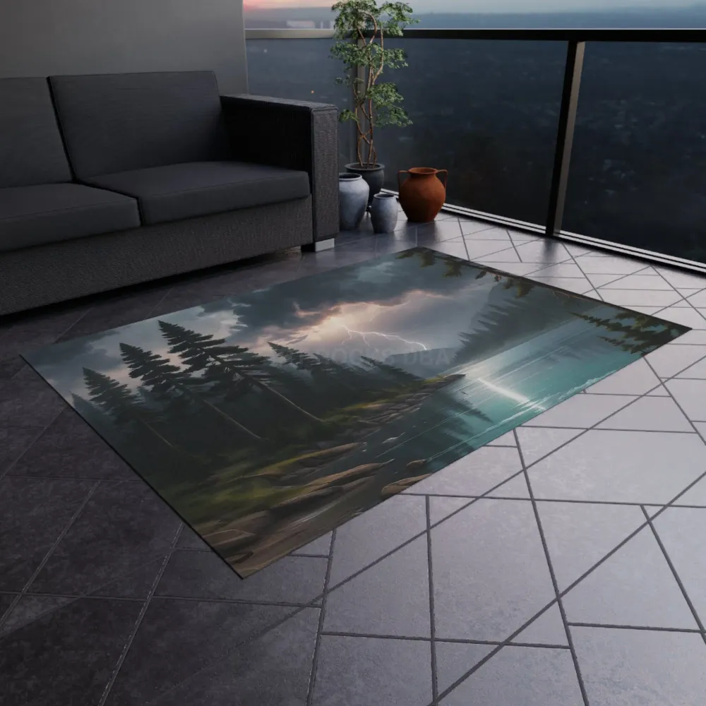 Alfombra de exterior Lago Tormentoso | Tapete inspirado en la naturaleza para patios, terrazas y campamentos | Ideal para...