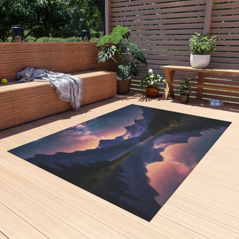 Alfombra de exterior «Noche estrellada en las montañas» para patios, decoración interior o exterior, acento decorativo con...