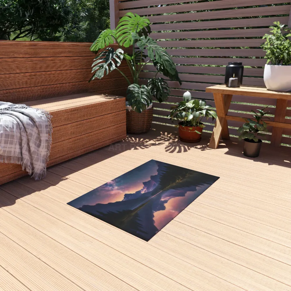 Alfombra de exterior «Noche estrellada en las montañas» para patios, decoración interior o exterior, acento decorativo con...