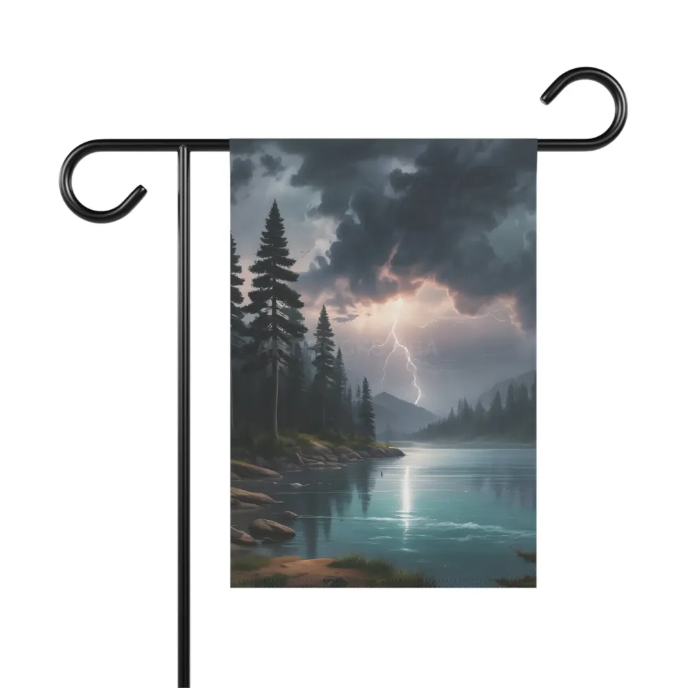 Bandera de naturaleza con relámpagos sobre un lago misterioso, decoración para exteriores, bandera de jardín, regalo de in...