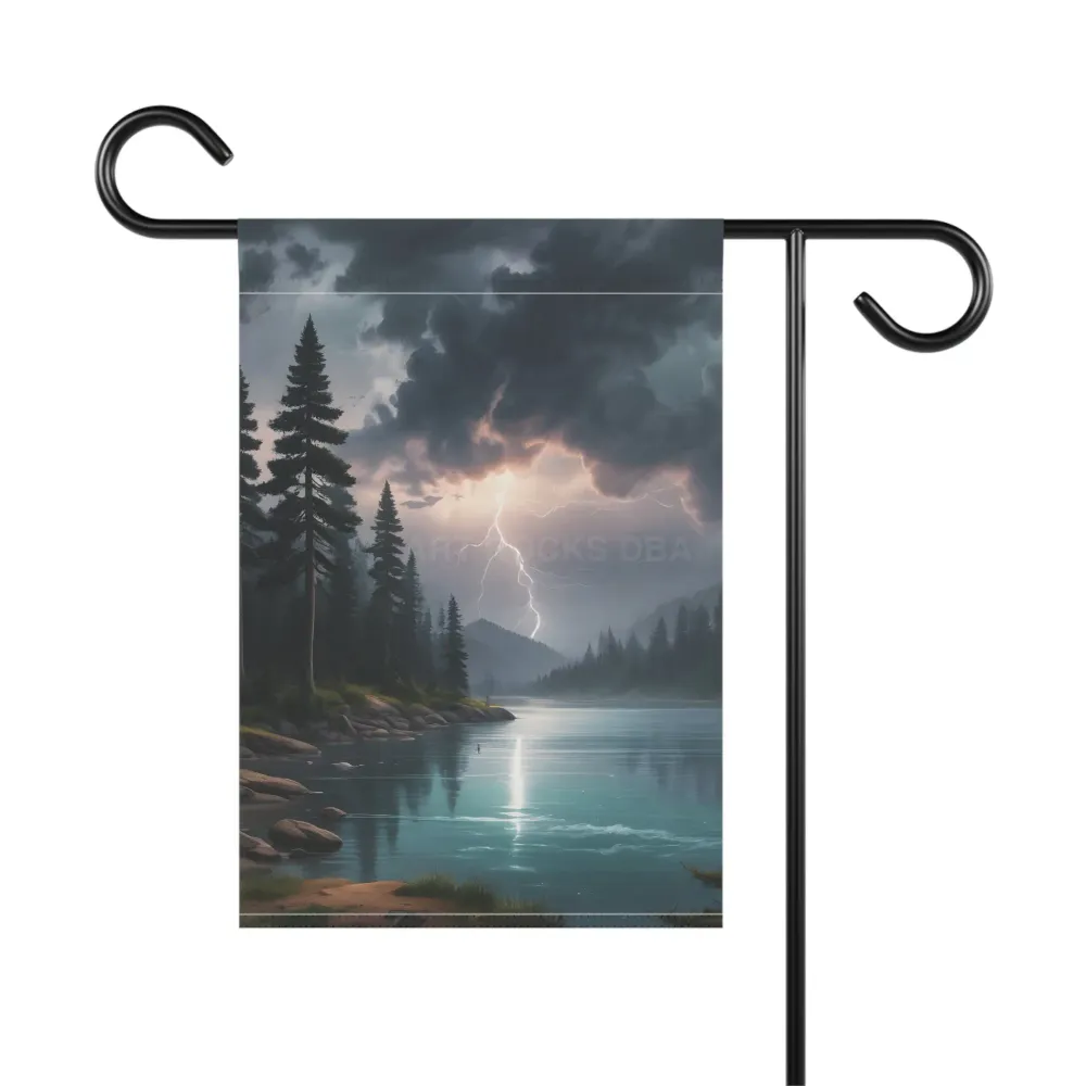 Bandera de naturaleza con relámpagos sobre un lago misterioso, decoración para exteriores, bandera de jardín, regalo de in...