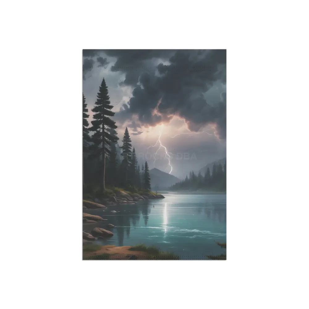 Bandera de naturaleza con relámpagos sobre un lago misterioso, decoración para exteriores, bandera de jardín, regalo de in...