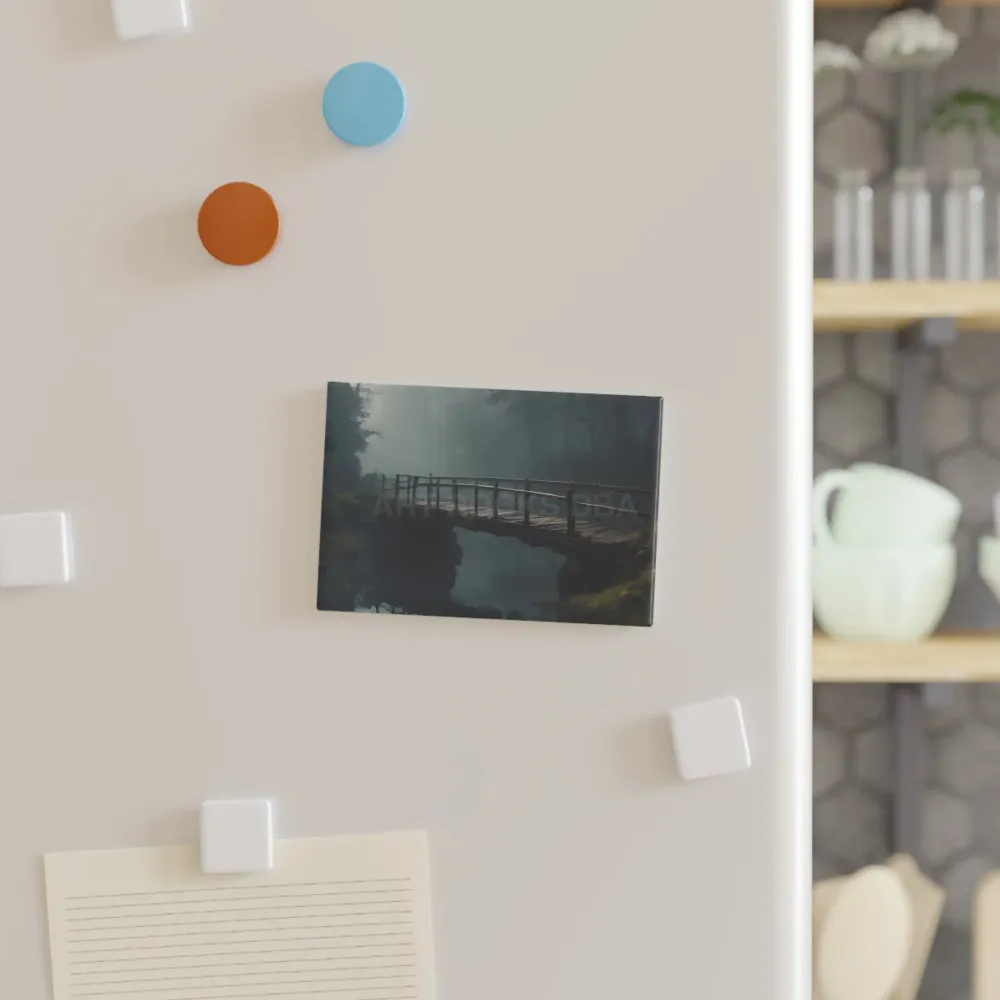 Imán Puente Niebla, Rectángulo Paisaje Nebuloso, Decoración Hogar, Regalo Cocina, Amante de la Naturaleza, Arte de Pared,...