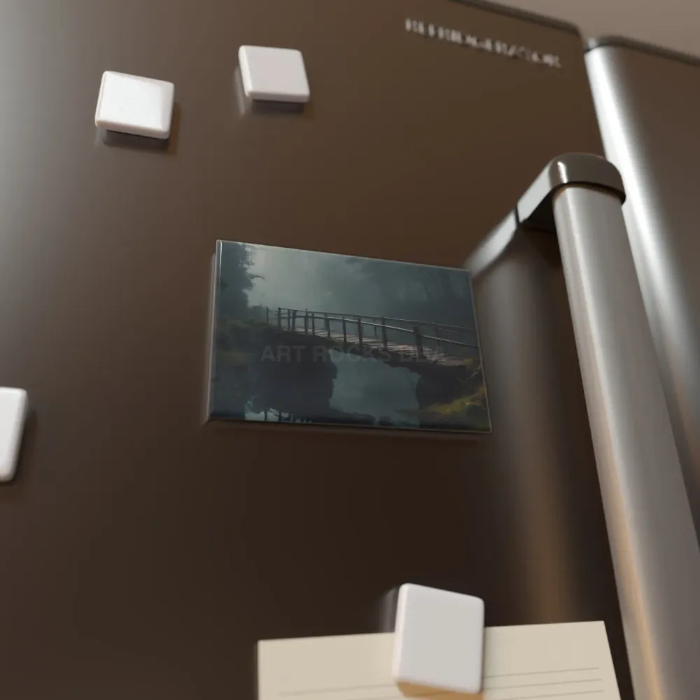 Imán Puente Niebla, Rectángulo Paisaje Nebuloso, Decoración Hogar, Regalo Cocina, Amante de la Naturaleza, Arte de Pared,...