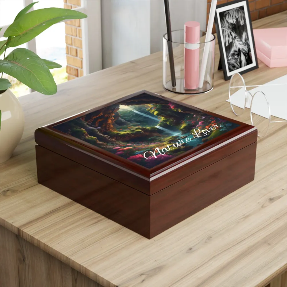Joyero para amantes de la naturaleza: Caja de recuerdos secreta con cascada subterránea Negro Printify