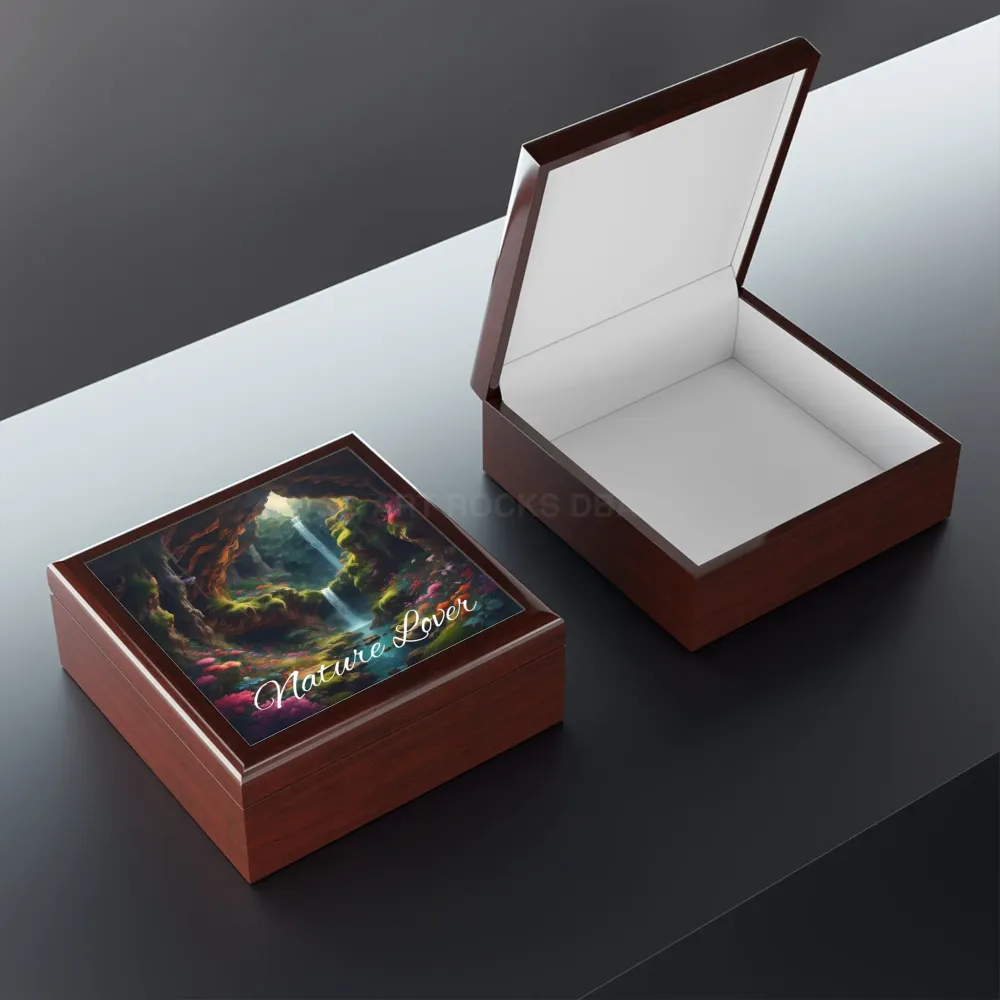 Joyero para amantes de la naturaleza: Caja de recuerdos secreta con cascada subterránea Negro Printify
