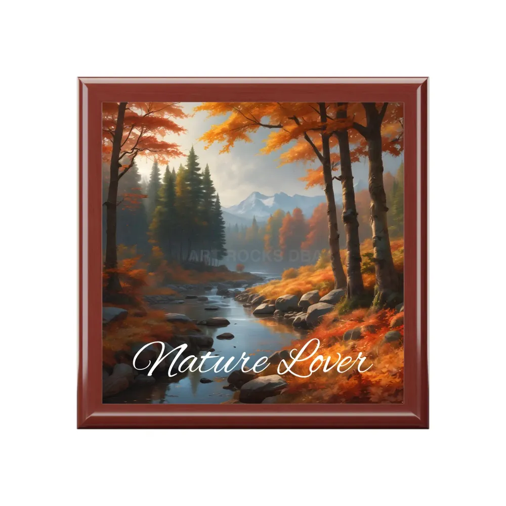Joyero para amantes de la naturaleza — Caja de recuerdos del bosque otoñal Negro Printify