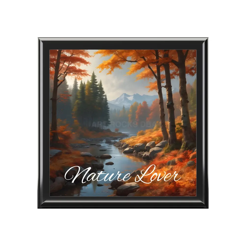Joyero para amantes de la naturaleza — Caja de recuerdos del bosque otoñal Negro Printify