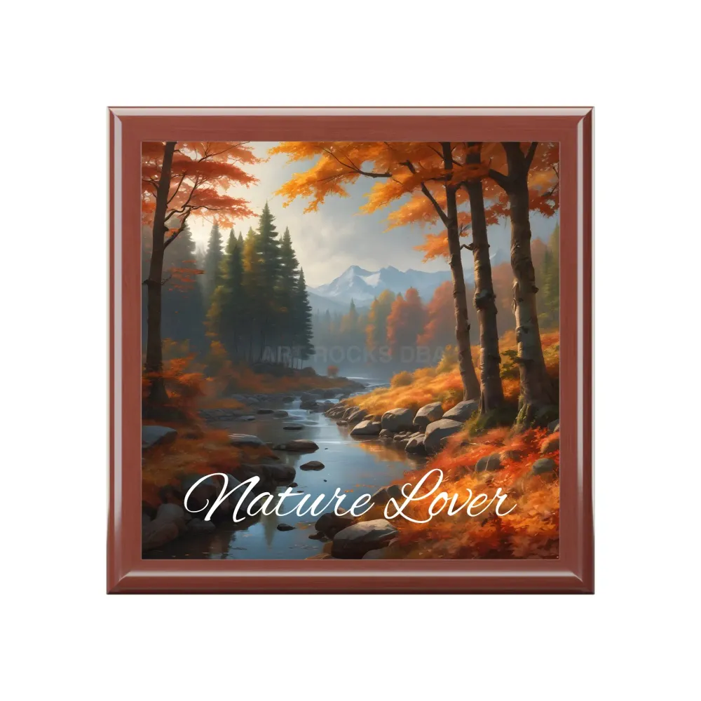 Joyero para amantes de la naturaleza — Caja de recuerdos del bosque otoñal Negro Printify