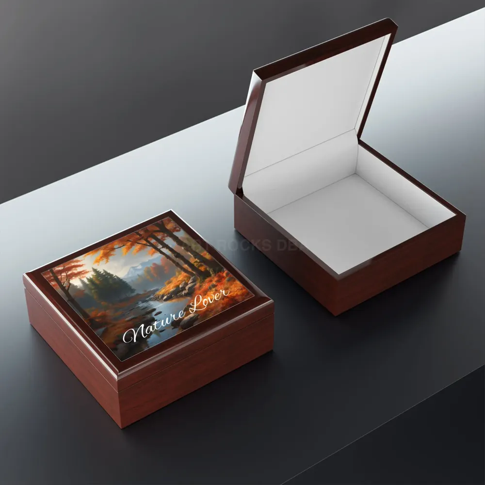 Joyero para amantes de la naturaleza — Caja de recuerdos del bosque otoñal Negro Printify