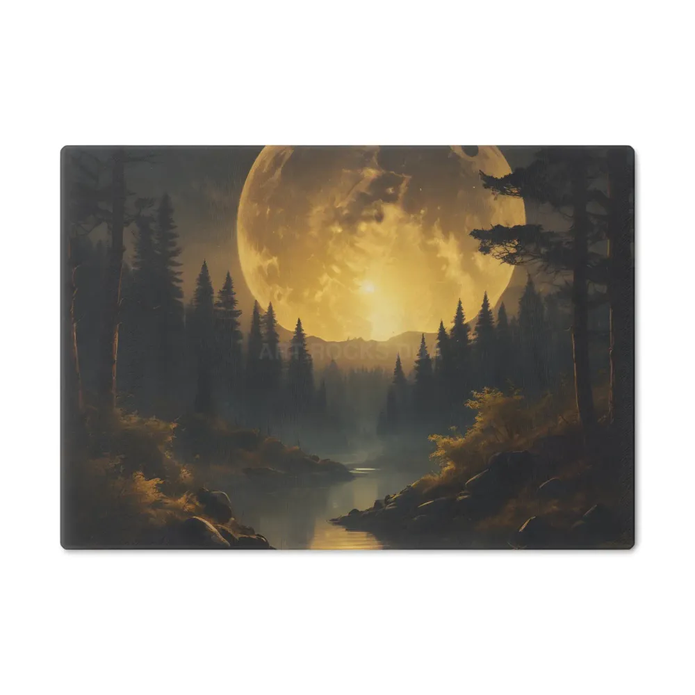 Tabla de cortar con bosque iluminado por la luna — Tabla de cortar de vidrio con paisaje escénico de luna llena Printify