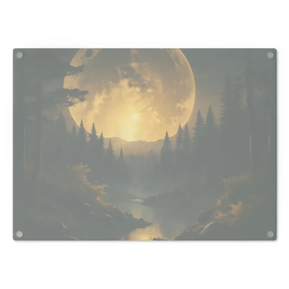 Tabla de cortar con bosque iluminado por la luna — Tabla de cortar de vidrio con paisaje escénico de luna llena Printify