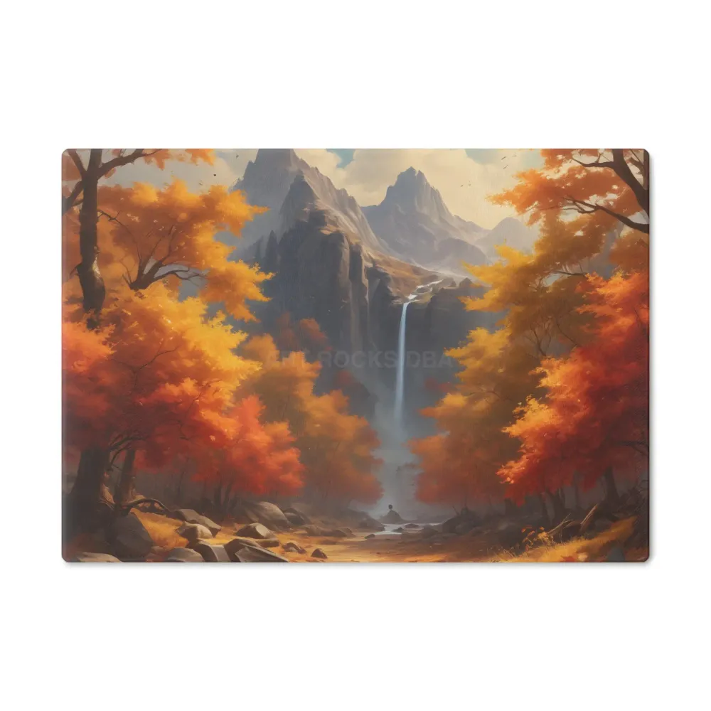 Tabla de cortar con cascada otoñal: tabla para servir y preparar con paisaje otoñal Printify
