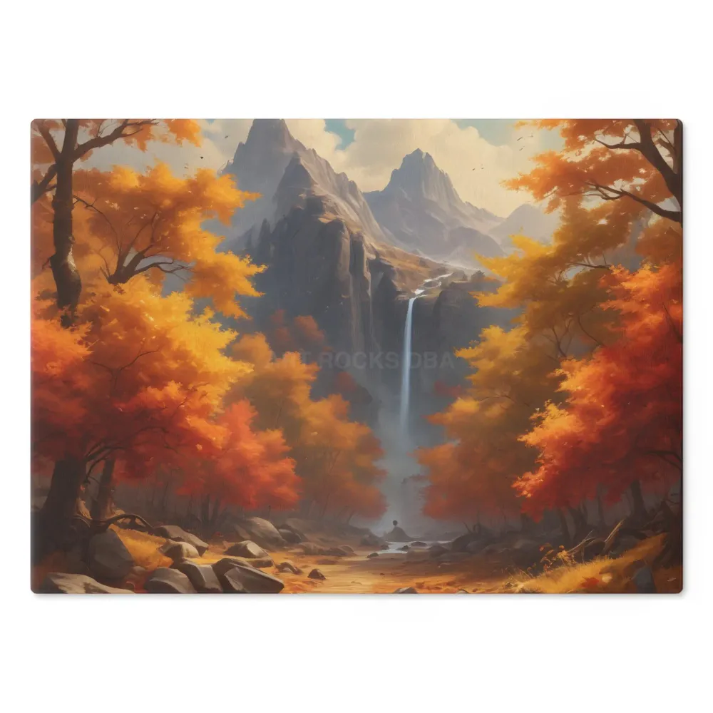 Tabla de cortar con cascada otoñal: tabla para servir y preparar con paisaje otoñal Printify