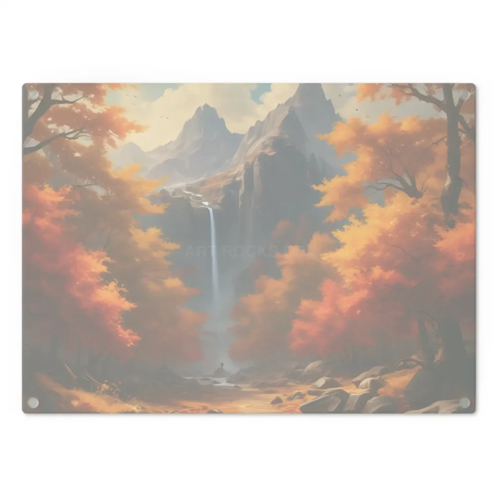 Tabla de cortar con cascada otoñal: tabla para servir y preparar con paisaje otoñal Printify