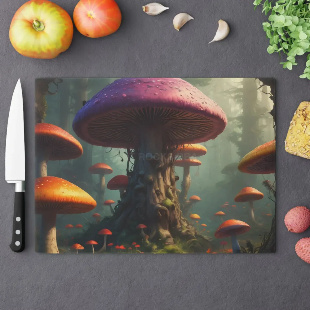Tabla de cortar con diseño de bosque de hongos místico Printify