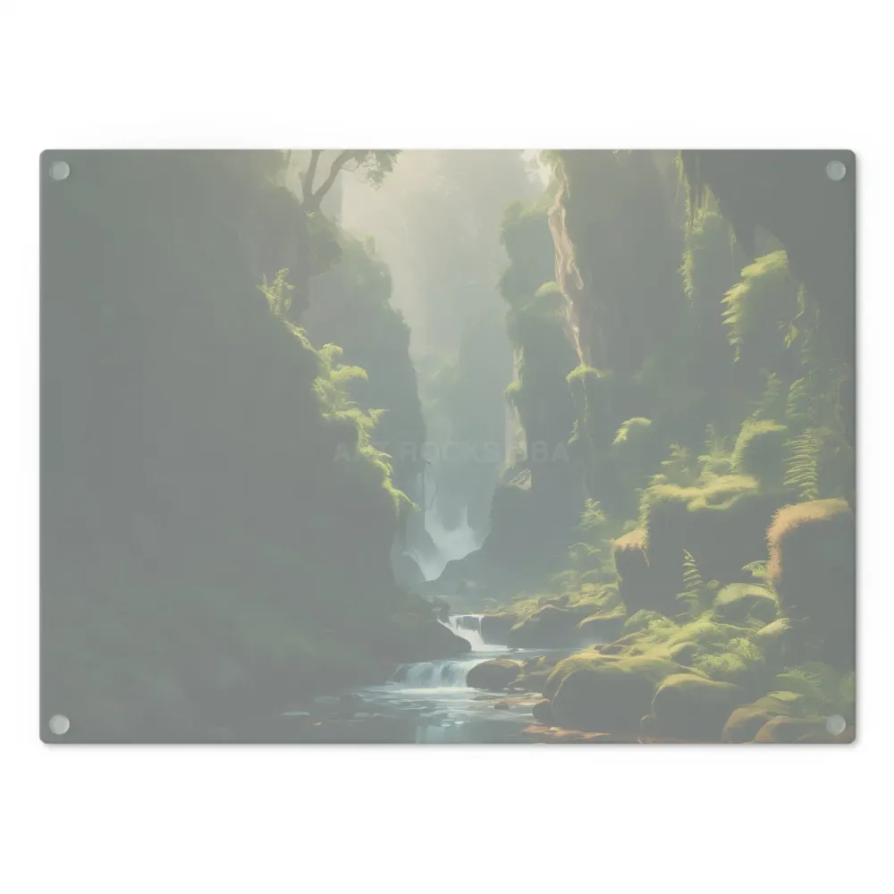 Tabla de cortar Fern Forest Gorge: decoración de cocina con una cascada tranquila Printify