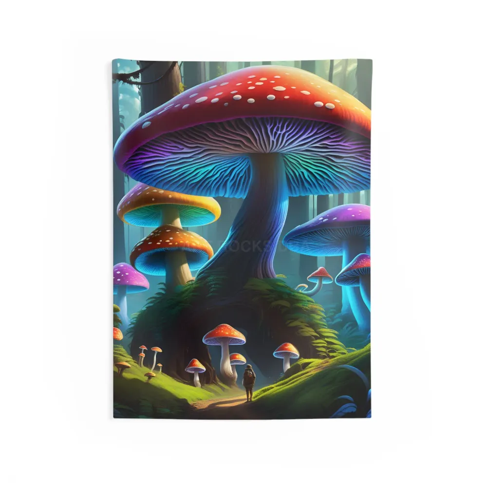 Tapiz de Bosque de Champiñones Eléctricos | Decoración de Pared Bohemia, Arte Psicodélico, Acento para Sala de Estar, Deco...