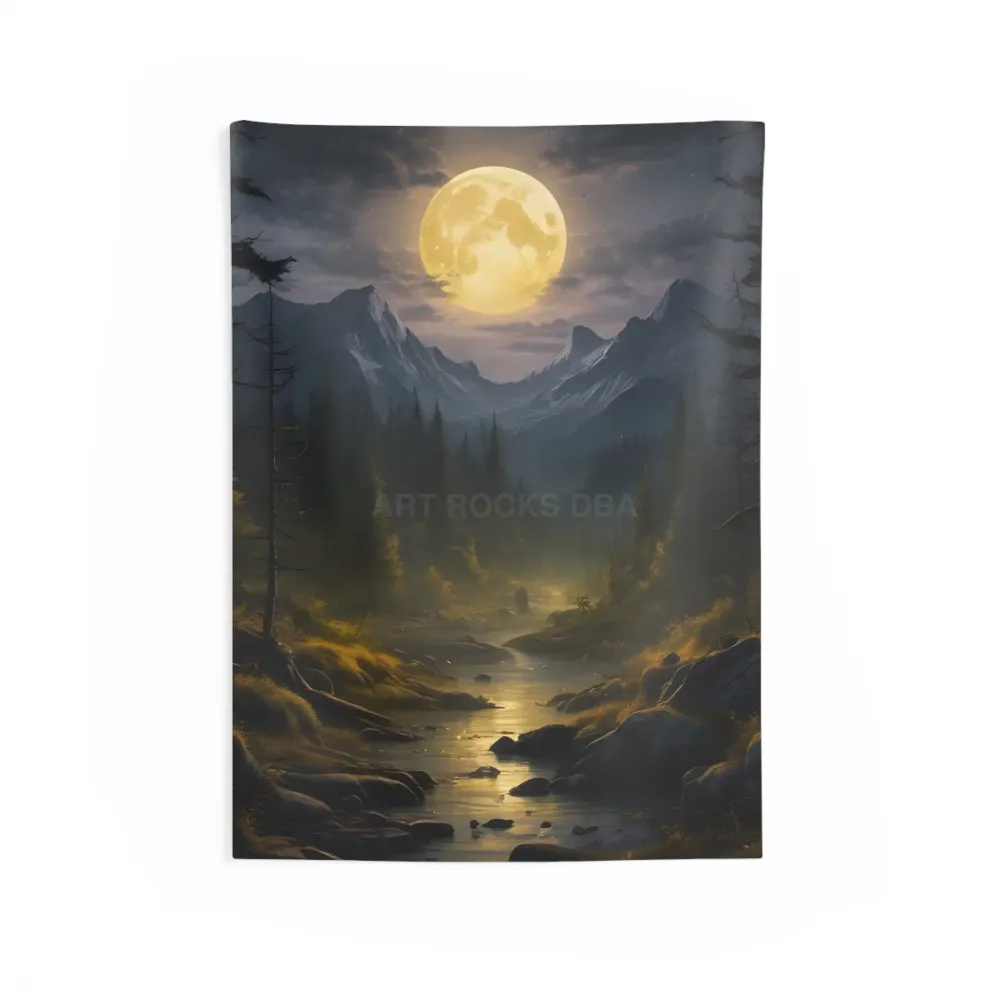 Tapiz de Sereno Paisaje Montañoso la Luz de la Luna | Colgante de Pared Bohemio | Decoración para el Hogar | Arte de Natur...