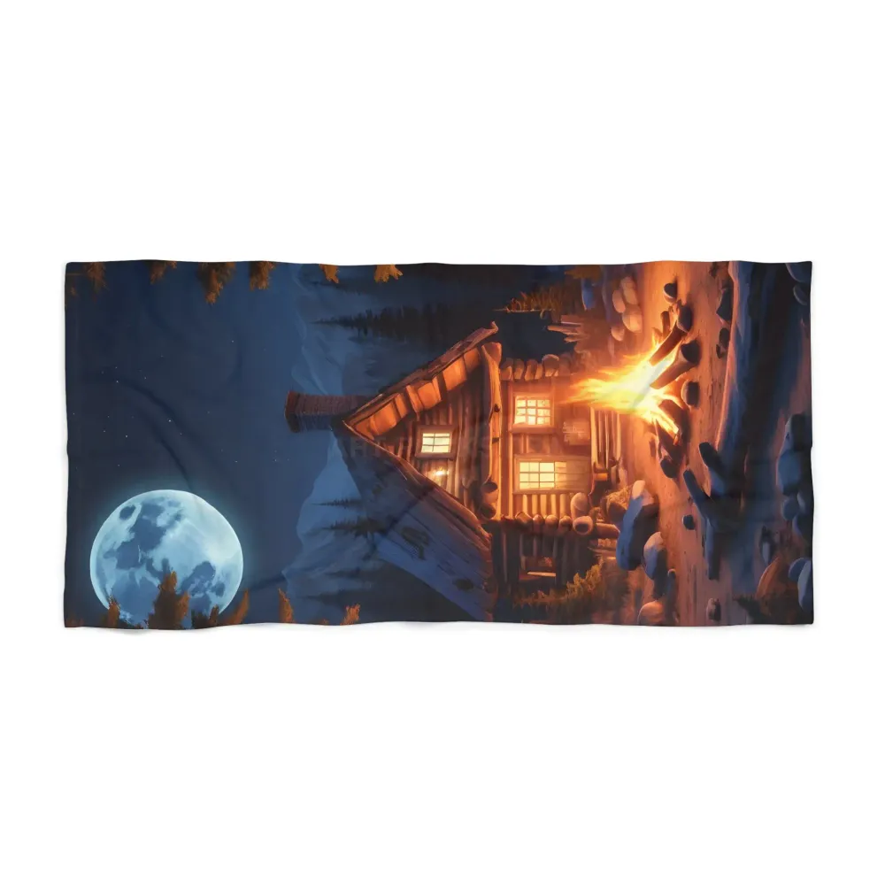 Toalla de playa — Cabañ acogedora de Moonlight Design (Escena de hoguera y cabañ invernal) Printify