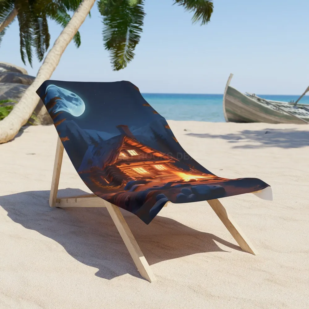 Toalla de playa — Cabañ acogedora de Moonlight Design (Escena de hoguera y cabañ invernal) Printify