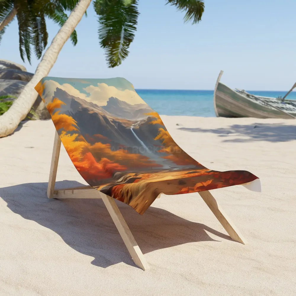 Toalla de playa con cascada de montañ otoñal Printify