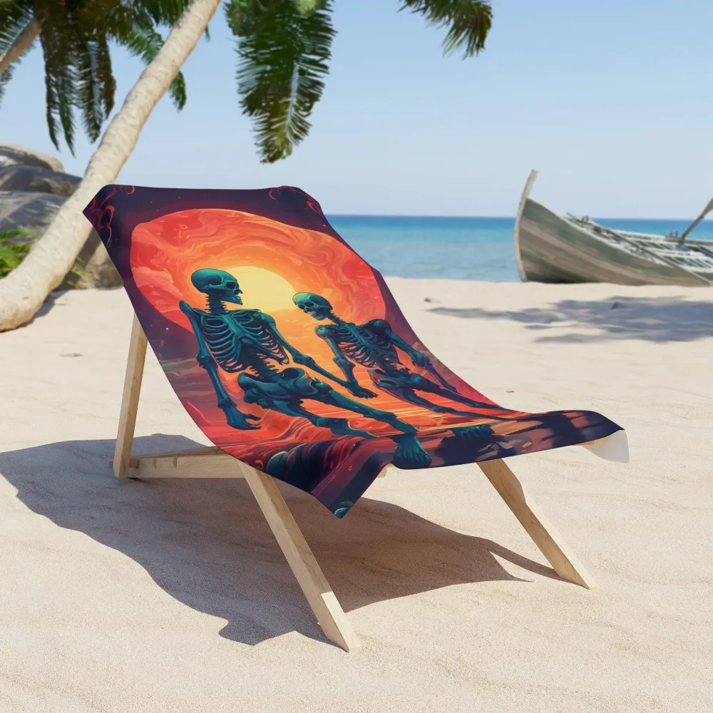 Toalla de playa con esqueletos enamorados al atardecer Printify