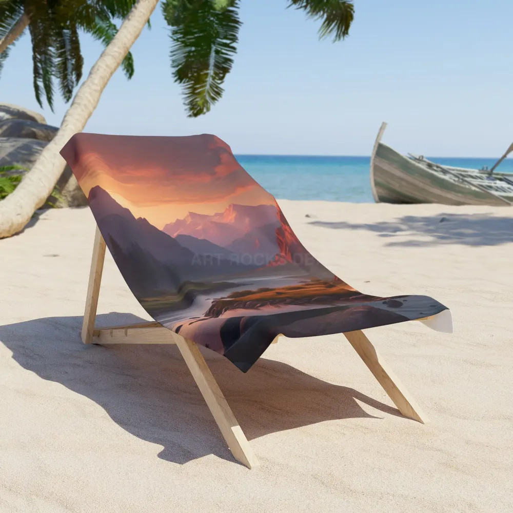 Toalla de playa con paisaje de montañ al atardecer Printify