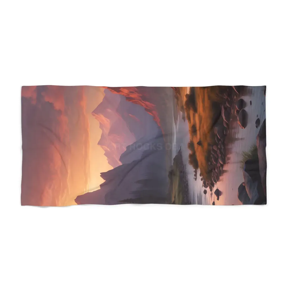Toalla de playa con paisaje de montañ al atardecer Printify