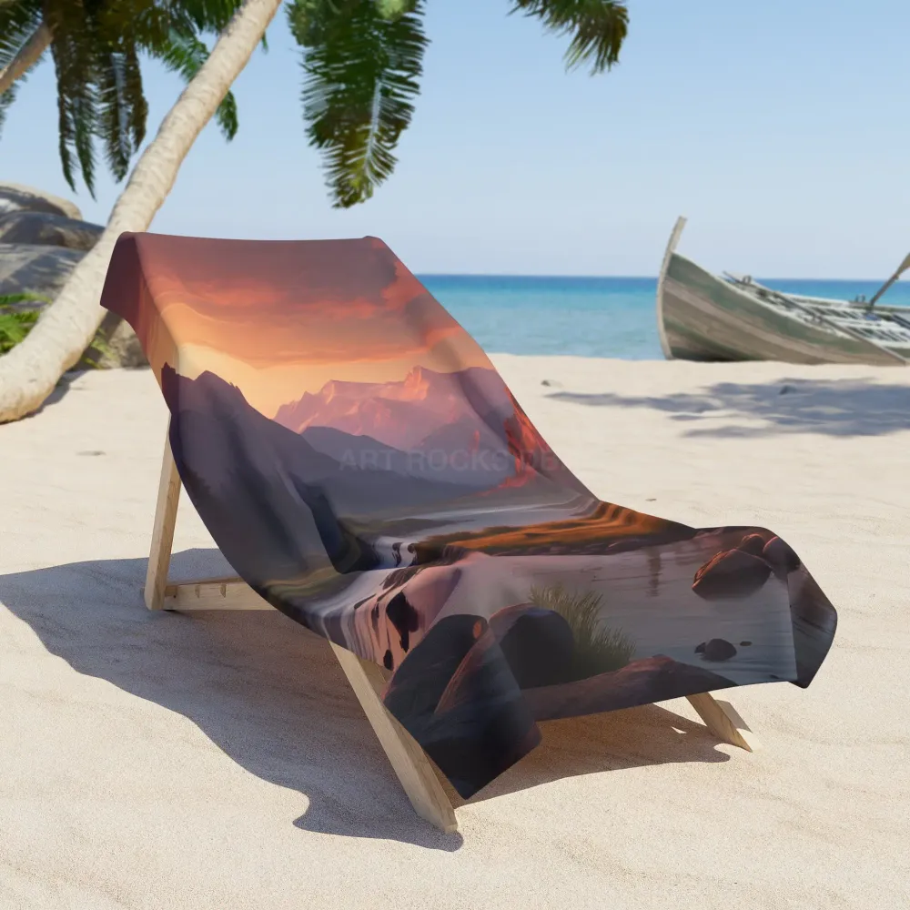 Toalla de playa con paisaje de montañ al atardecer Printify