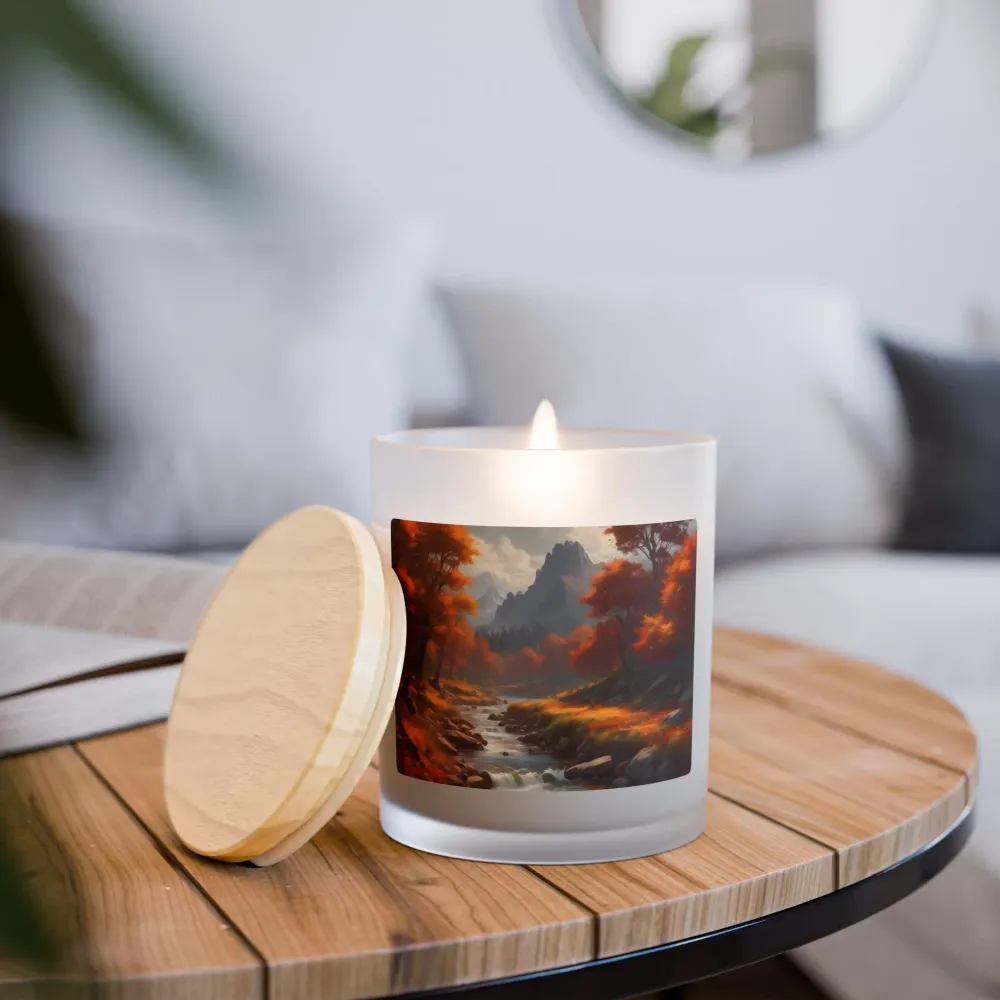 Vela Autumn Mountain Stream — Vidrio esmerilado de 325 ml (tapa de madera) Printify