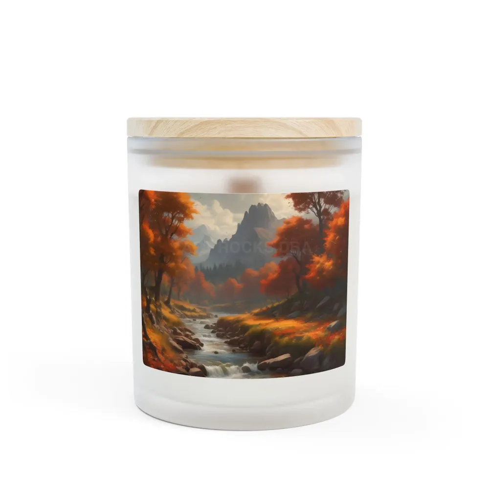 Vela Autumn Mountain Stream — Vidrio esmerilado de 325 ml (tapa de madera) Printify