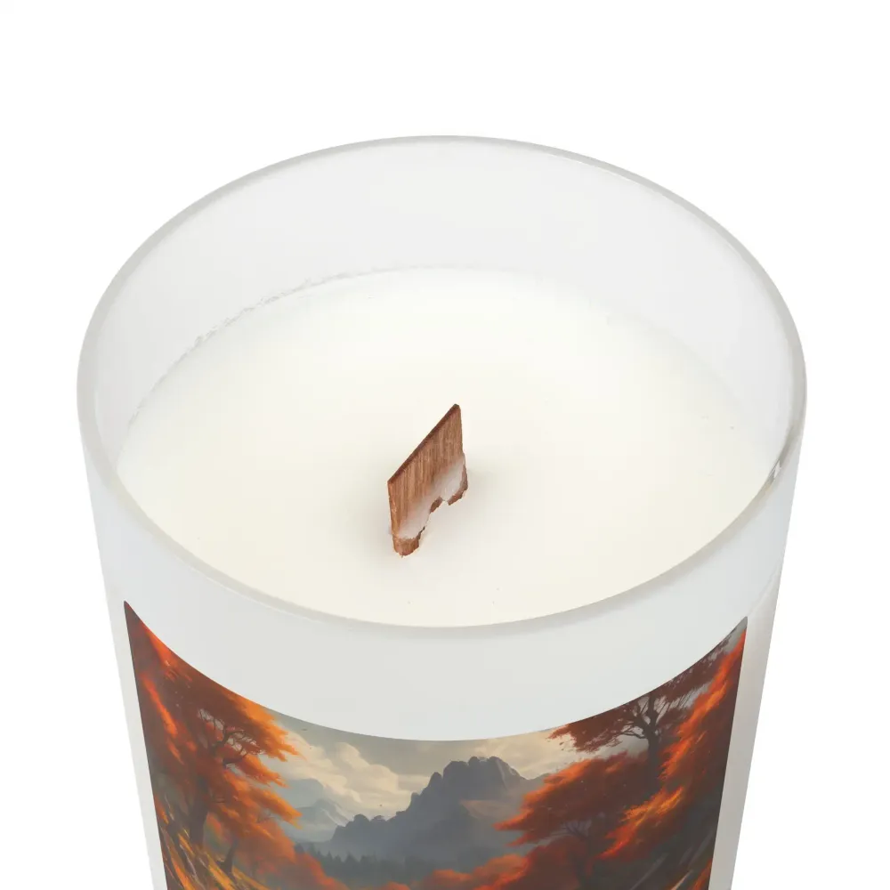 Vela Autumn Mountain Stream — Vidrio esmerilado de 325 ml (tapa de madera) Printify
