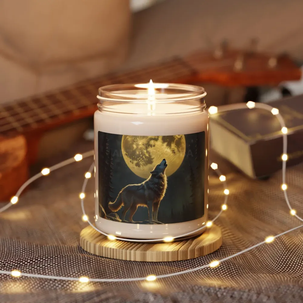 Vela de Lobo Aullando la Luna | Regalo de Aromaterapia, Decoración para el Hogar, Vela Relajante Ecológica, Regalo para Am...