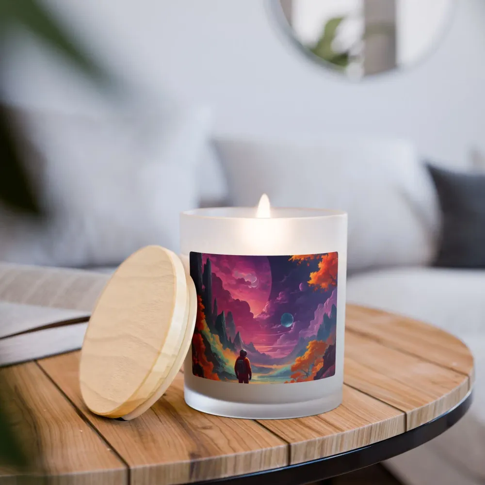 Vela Viaje Cósmico — Vela de vidrio esmerilado de 325 ml con paisaje planetario surrealista Printify