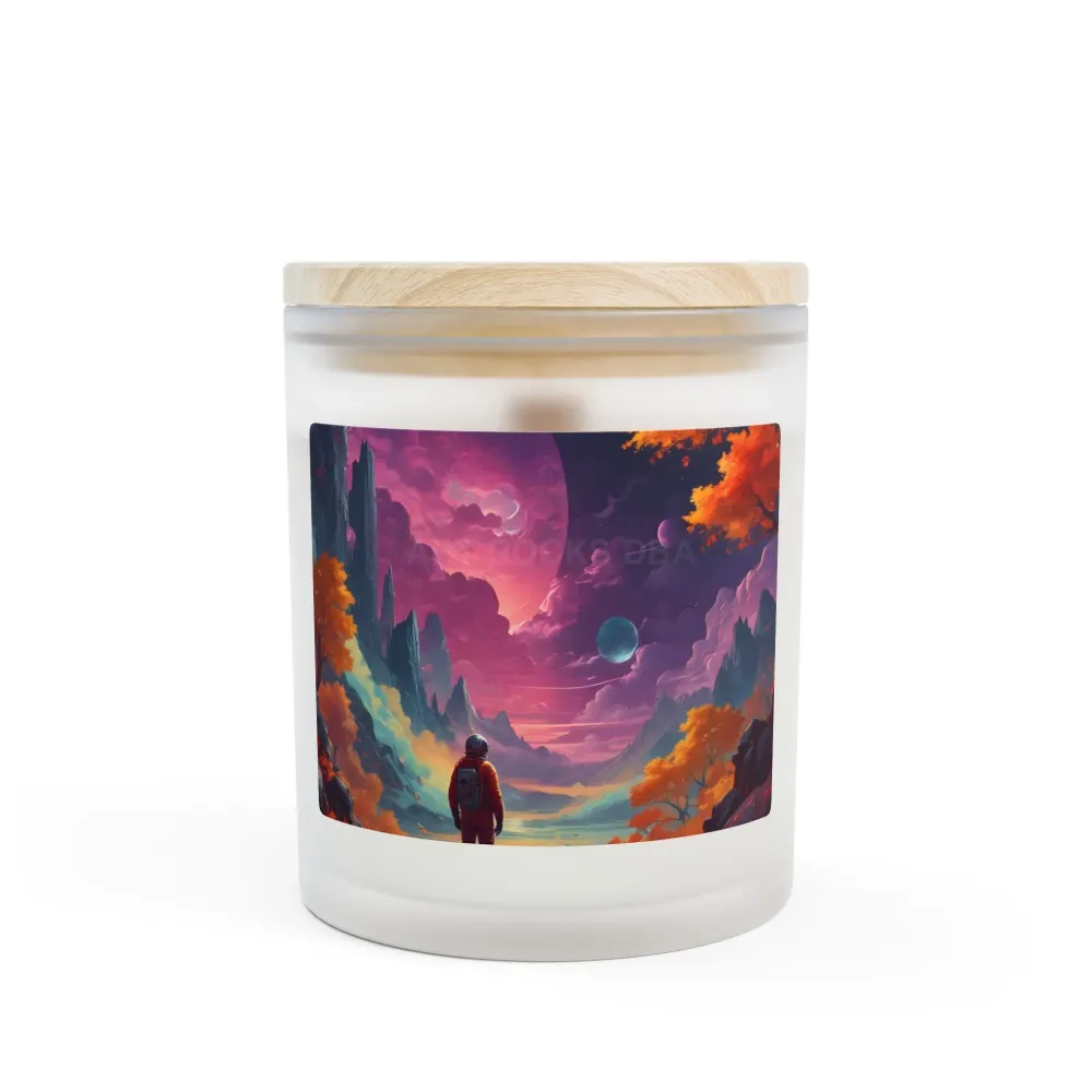 Vela Viaje Cósmico — Vela de vidrio esmerilado de 325 ml con paisaje planetario surrealista Printify
