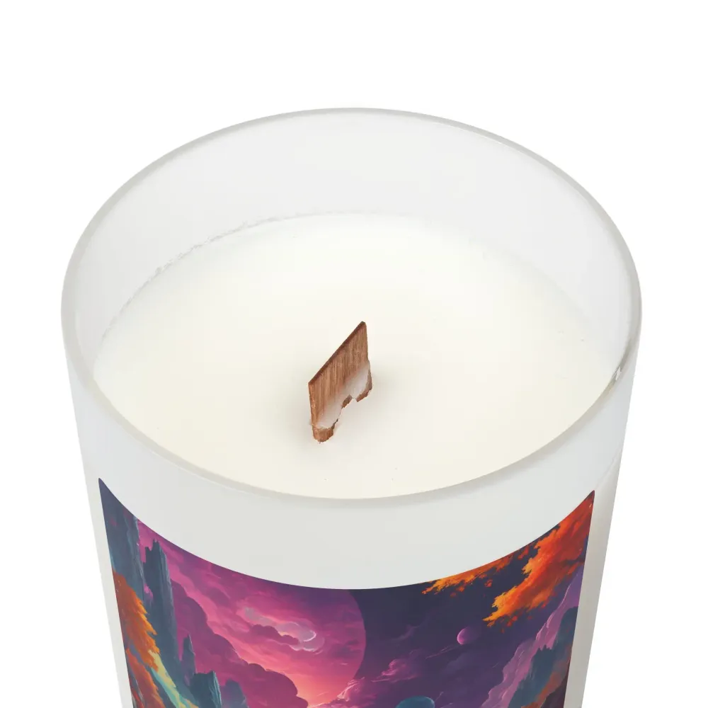 Vela Viaje Cósmico — Vela de vidrio esmerilado de 325 ml con paisaje planetario surrealista Printify