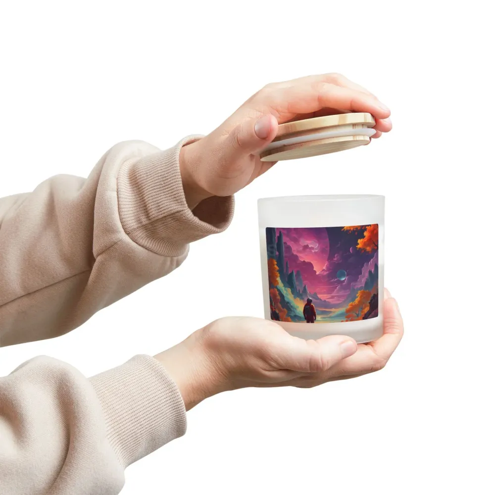 Vela Viaje Cósmico — Vela de vidrio esmerilado de 325 ml con paisaje planetario surrealista Printify