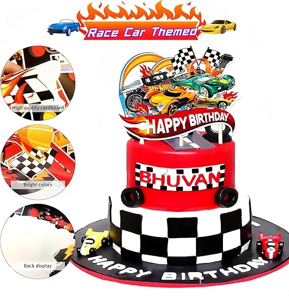 Decoración de fiesta de cumpleaños con ruedas para automóvil de carreras con temática de feliz cumpleaños Quierox - Tienda...