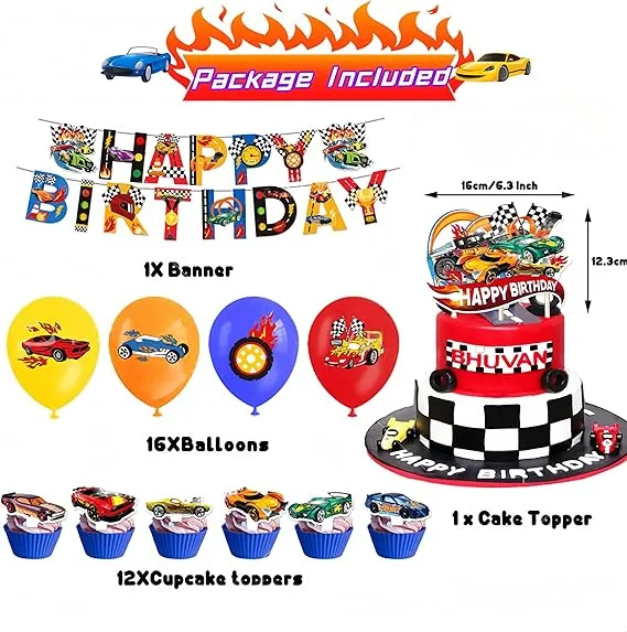 Decoración de fiesta de cumpleaños con ruedas para automóvil de carreras con temática de feliz cumpleaños Quierox - Tienda...